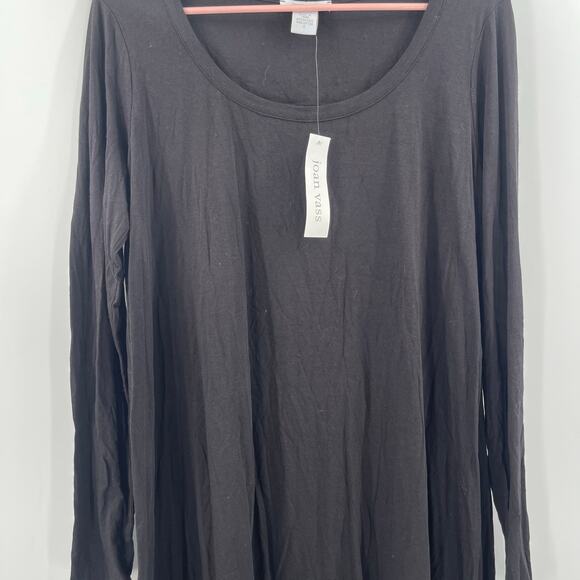 JOAN VASS Tunic Top Size 2 (US 12/14) Black NWT Stretch Long Sleeve Scoop Neck - Picture 9 of 12